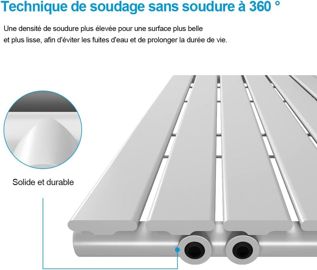 Heilmetz Radiateur à Eau Chaude 1600 x 460 mm, 1670W radiateur eau, Panneau Plat Simple couche, Connexion Centrale, Montage Mural Vertical, Design Blanc
