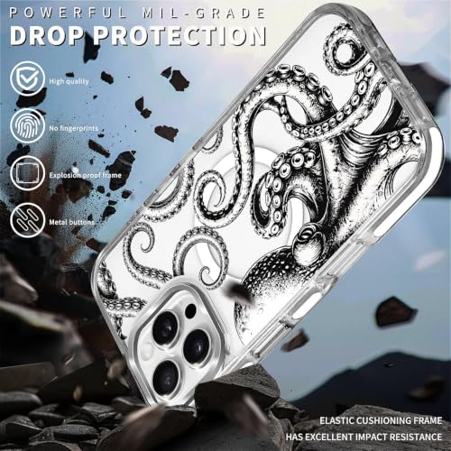 Magnetic for iPhone 16 Pro Max Case,Black Octopus Gothic Design On Clear Base Compatible with MagSafe,Drop Protection Shockproof Case, Scratch-Resistant & Lightweight Case, Snug Fit by Generic - Used condition - Image 3