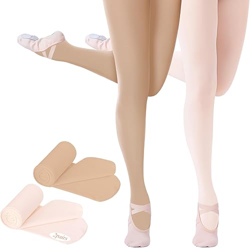 2 mallas de ballet para niñas, mallas de baile, mallas ultra suaves con pies, leotardos de ballet para niñas