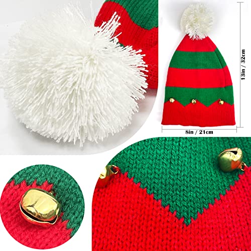 Christmas Elf Knitted Hat for Kids Xmas Baby Beanie Knit Hat and Christmas Glasses for Xmas Holiday Party for Children(1-6 Years) Green3