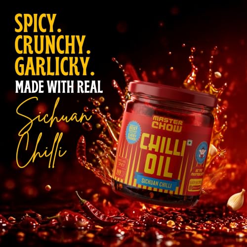 Image of MasterChow Sichuan Chilli Oil (170g) | Spicy, Crunchy, Garlicky Flavor | Made with Sichuan Peppercorns, Crunchy Garlic & Red Chillies | Gluten-Free | Eat With Momos, Pizza, Noodles
