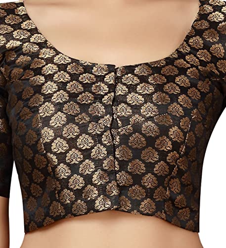 Image of Studio Shringaar Women's Readymade Brocade Short Sleeves Saree Blouse