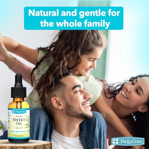 de la cruz ear wax remover and earwax softener 100 pure sweet oil for ears gentle and natural ear oil - 1 fl oz