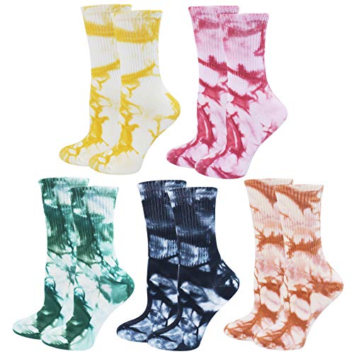 Bellady Tie Dye Crew Socks, Cotton Funny Socks for Women, Novelty Warm Colorful Socks 5 Pairs, Multicolored