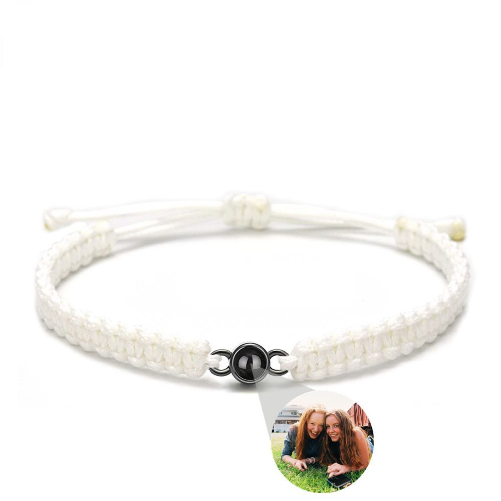 Bracciale Personalizzato Con Proiezione Foto - Corda Intrecciata Regolabile In Acciaio Inox