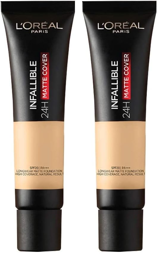 Image of L'Oreal Paris Liquid Foundation, Waterproof, Sweatproof And Heatproof, Oil-Control, Infallible 24H Matte Cover, 140 Golden Beige, 35 Ml (Pack of 2)