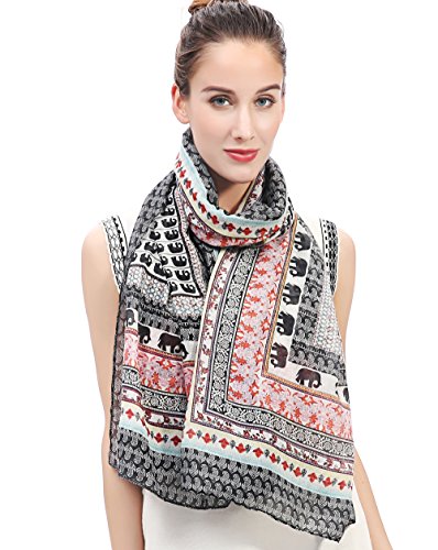 Lina & Lily Elephant Boho Print Women's Scarf Shawl Wrap Lightweight