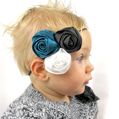 My Lello Satin Fabric Rose Flower Trio on Skinny Headband Infant-Toddler-Girls-Women - hot pink/yellow/lime2