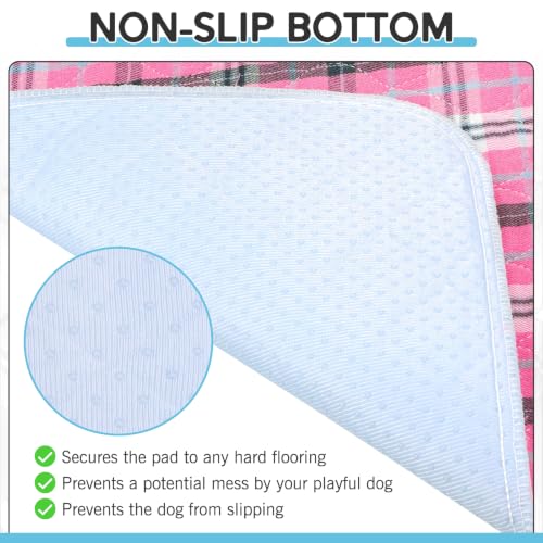 Image of Washable Pee Pads for Dogs - 18 inchx24 inch 2PCS, Whelping Pad for Puppy Training, Playpen Crate Bed Floor Protector, Reusable Dog Potty Pads Non-Slip, Super Absorbent & Odor Controlling, Pink Plaid