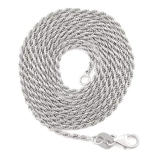 Nuragold 14K White Gold 1.5Mm Solid Rope Chain Diamond Cut Pendant Necklace, Mens Womens Lobster Clasp 16" 18" 20" 22" 24" 26" - Real Solid Gold Jewelry #TOP5