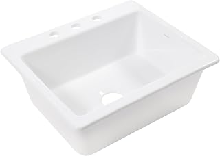 Sinkology Jackson 25 in White Fireclay Drop-In Kitchen Sink, 3-Hole | SureFire chip-resistant glaze, single bowl, drops into existing countertop, fits 27 in cabinet