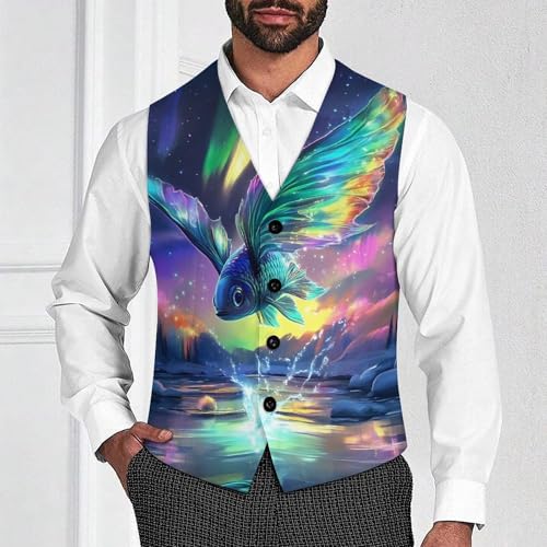 Flying Fish Northern Lights Men's Suit Vest Slim Fit Business Dress Party Pattern Waistcoat Vest Top2