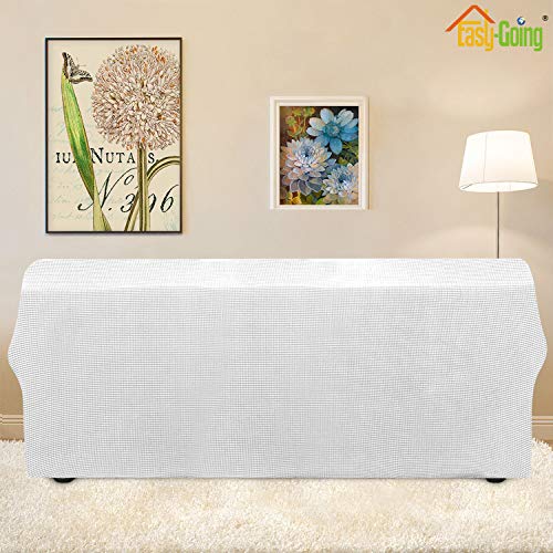Image of Easy-Going Stretch Sofa Slipcover 1-Piece Sofa Cover Furniture Protector Couch Soft with Elastic Bottom for Kids, Polyester Spandex Jacquard Fabric Small Checks (Sofa, Snow White)