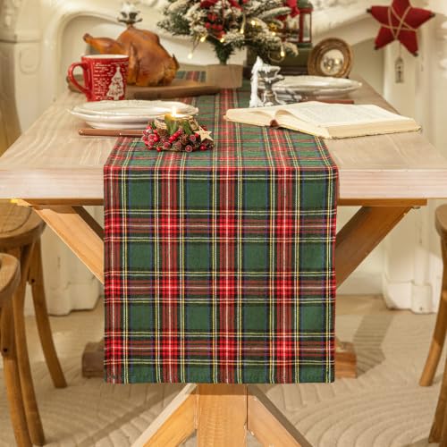 AQOTHES Green Red Plaid Christmas Table Runner 90 inches Long Table Decor