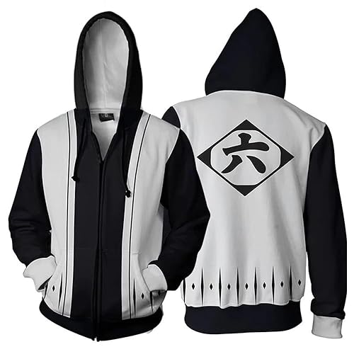 My Sky Bleachs Hoodies Unisex Anime Hooded Zip Up Coat Gotei 13 Hoodies Casual Sweatshirt Jacket - 3X-Large - Black 6