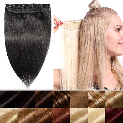 S-noilite One Piece Clip in Hair Extensions Human Hair 3/4 Full Head 5 Clips 45g 100% Real Hair Clip-in Extensions Silky Straight Clip on Extension for Women Gifts 16" #1 Jet Black