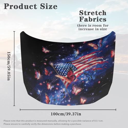 Image of American Flag Butterflys Car Hood Cover 59x39 Inch Car Hood Wrap Blankets Waterproof Stretchable Automotive Hoods Flag for Compact SUV Sedans Trucks