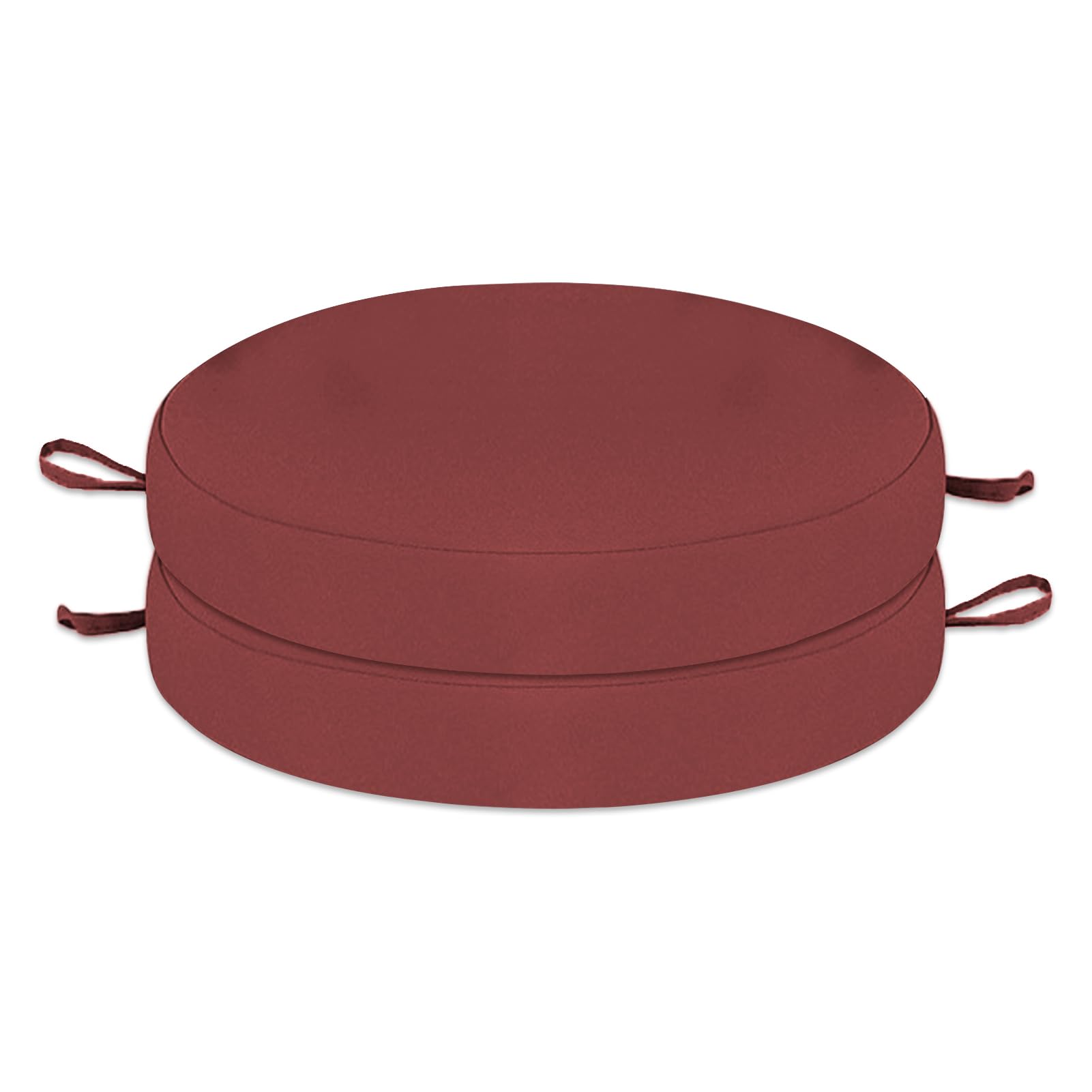Wokuaile Outdoor Bistro Chair Cushions Set of 2, Waterproof Outdoor Round Seat Cushions with Ties for Home Garden Furniture, Wine Red, 20x20x2 In