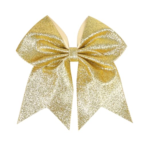7 Large Glitter Cheer Hair Bows Clip for Girls and woman - Sparkling Gold