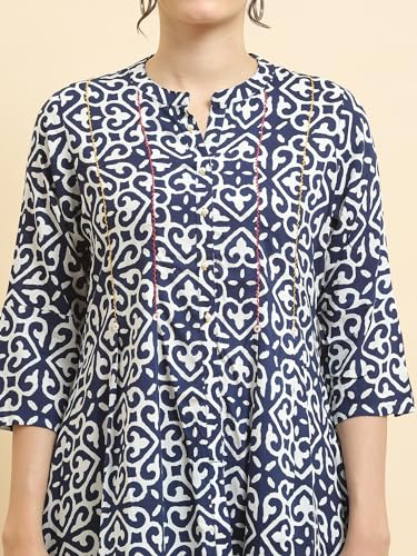 Image of Shree Women Liva (Rayon) White Floral Print Kurta