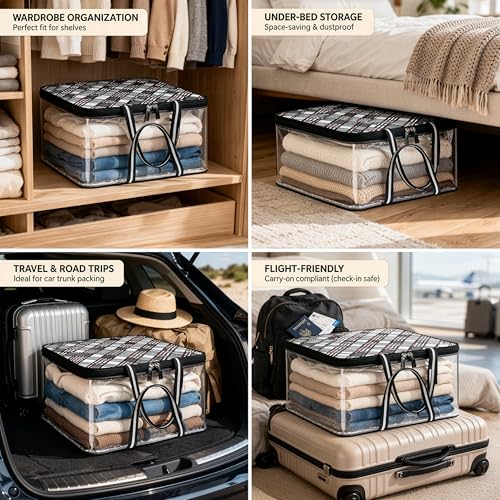 Image of Storite Saree Bags, Transparent with Zip, 37x35x22 cm, Grey /Black | Moisture & Dust Proof, Wardrobe Organizer, Saree Covers For Storage