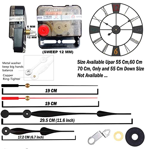 Image of YONOTA A Product of SONAM Quartz Sweep Silent Movement Machine for Analog Wall Clock (Hands house-17.2cm, minuted-29.5cm, second-19cm)(Needle -Black, red) (Made in India 100%), Plastic
