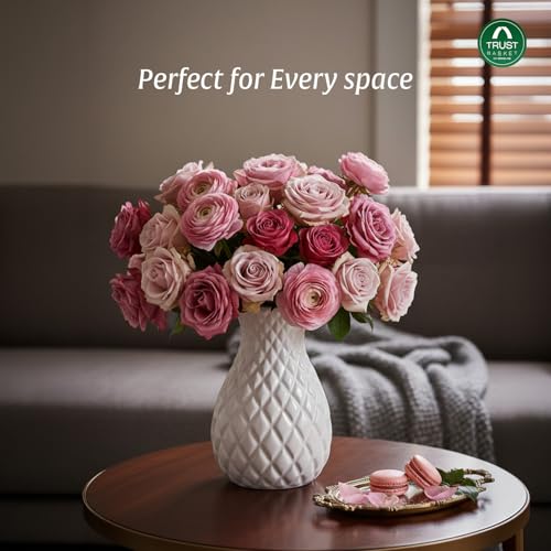 Image of TrustBasket Serenity Decorative Plastic Flower Vase Set White & Pink, Modern Table Top Accent for Living Room Bedroom Dining Office, Minimalist Home Decor, Durable Lightweight, Set of 2