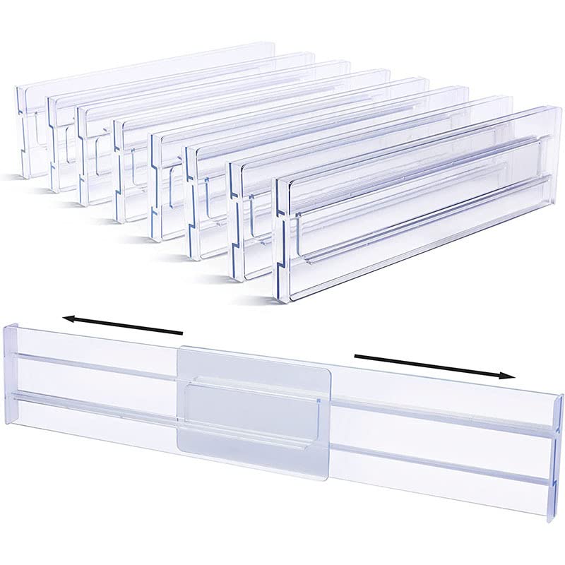 SKY-TOUCH 8 PACK Drawer Dividers Organizer 27.5-52cm Adjustable Drawer Organizer Expandable Plastic Expandable Separators for Utensils/Clothes/Makeup Transparent