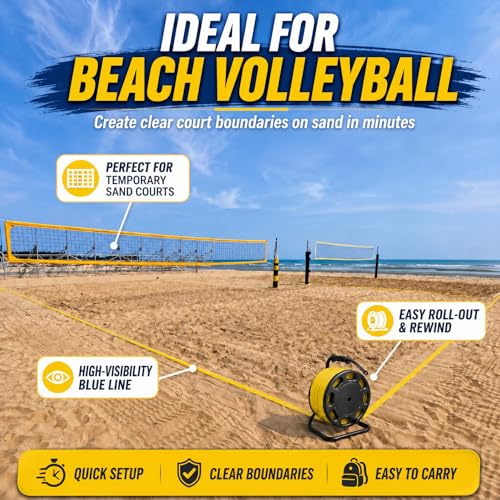 Shimeyao 328 ft Field Marking Tape Kit Stretchable Sports Boundary Rope with Ground Stakes Portable Durable Court Line Marker for Soccer Football Beach Volleyball Badminton Outdoor(Yellow) by Shimeyao - Image 4