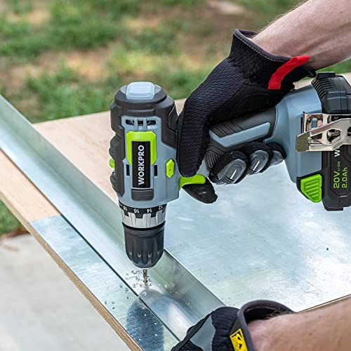 Workpro 20V Cordless Drill/Driver Kit, 3/8”, 18+2 Torque Setting, Variable Speed, 2.0 Ah Li-Ion Battery And 1 Hour Fast Charger #TOP6