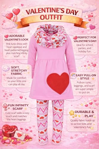 Image of Unique Baby Girls Kids Toddler 3pc Outfit Set Long Sleeve Stretch Tunic Top Leggings and Scarf