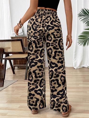 Nicetage Womens Leopard Print Wide Leg Pants High Waisted Stretchy Palazzo Trousers Beach Vacation Clothes Summer Outfits2