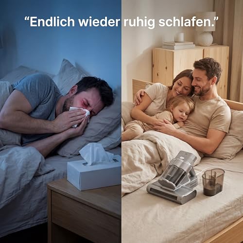 Miteguard® Milbensauger für Matratzen & Polster mit 2 Spezialbürsten - UV-Licht, Ultraschall-Gerät & 60°C Heißluft - Matratzenreiniger, Sauger gegen Hausstaubmilben, Tierhaare & Allergene