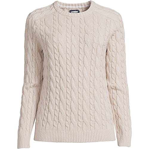 Lands' End Womens Drifter Cable Crew Neck Sweater Stone Beige Regular Medium #TOP1