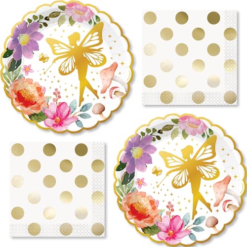 Whimsical Gold Fairy Garden Party Supplies- Enchanted Forest Floral Fairy...