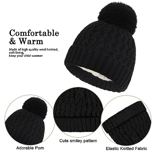 Kids Winter Beanie Hat Scarf and Touchscreen Gloves Set,Fleece Lining Beanie Hat Knit Gloves Neck Warmer for Children 2-83