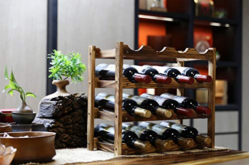 PENGKE Wine Rack,4 Tier 16 Bottle Capacity Storage Wood Wine Holder Freestanding Countertop Stand Display Shelves - Thumbnail 4