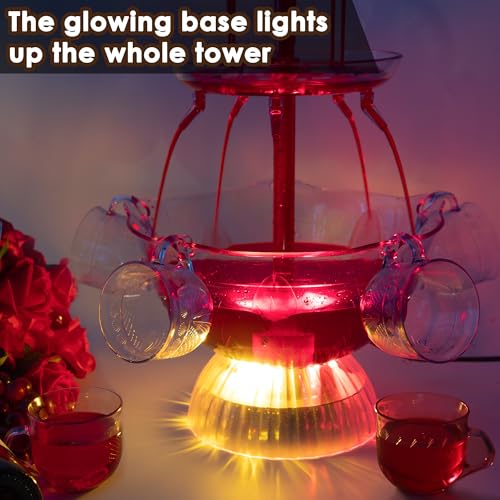 Drepint 3-stufiger Partybrunnen, 4L Trinkbrunnen mit LED Beleuchteter, Saft Und Weinbrunnen mit 5 Bechern, Klarer Getränkebrunnen Springbrunnen für Trinkspiele/Bar/Geburtstagsfeiern/Home Party