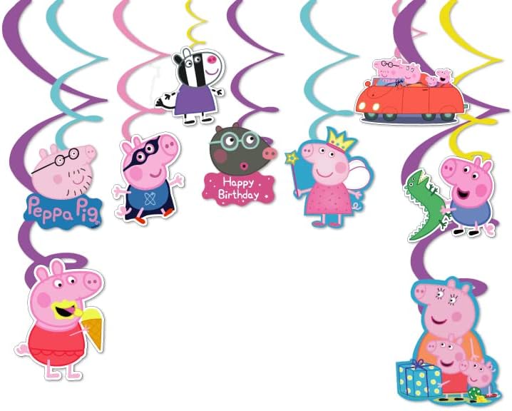 Festiko® 9 Pcs Cartoon Pig Theme Swirls with Cutouts, Cartoon Pig Theme 4th Birthday Supplies, Cartoon Pig Theme Decoration Supplies, Cartoon Pig Party Decorations, Cartoon Pig Theme Supplies