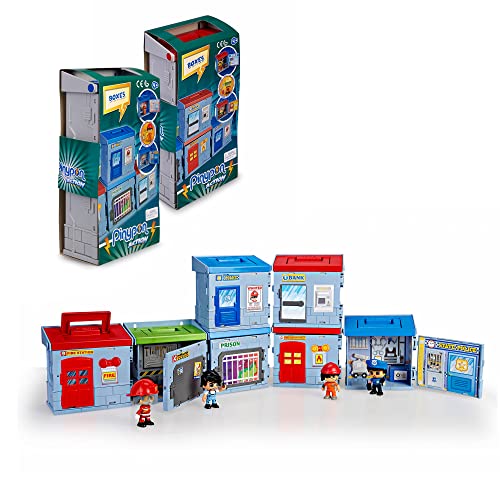 Pinypon Action - 2 Mixópolis Boxes Comisaría y Cárcel de Policía con 1 Figura y Accesorios, para niñas y niños a Partir de 4 años, Famosa (700015715)