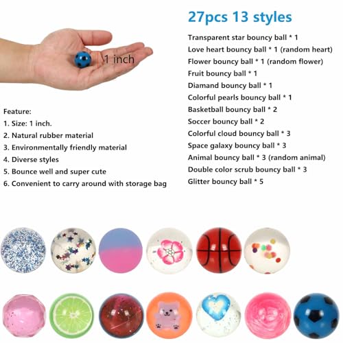 Image of Small Bouncy Balls for Kids Prize box Toys for Kids 3-5 4-8, Mini Party Favors for Kid Classroom Treasure Box Prize, Rubber Balls Easter Goodie Bag Stuffer Pinata Stuffers Kid Party Bag Fillers 27pcs