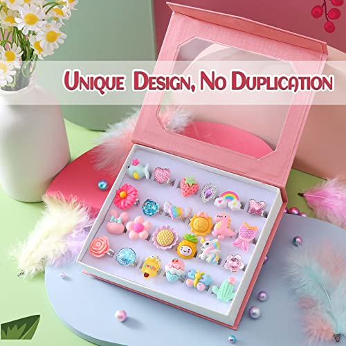 Moliuliu 24Pcs Little Girl Jewel Rings, Adjustable, No Duplication Kids Play Ring In Box, Girl Pretend Play And Dress Up Rings For 4-12 Year Old Girl Birthday Gifts Holiday Gifts, 3 4 5 6 7 8 9 10 11 12 Year Old Toy #TOP1
