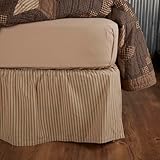 VHC Brands Farmhouse Star Ticking Striped Cotton Primitive Split Corners Gathered Twin Bed Skirt, Charcoal Black