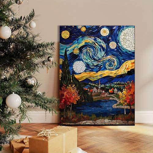 Tableau abstrait moderne ciel étoilé decoration murale salon 55x75cm - 3