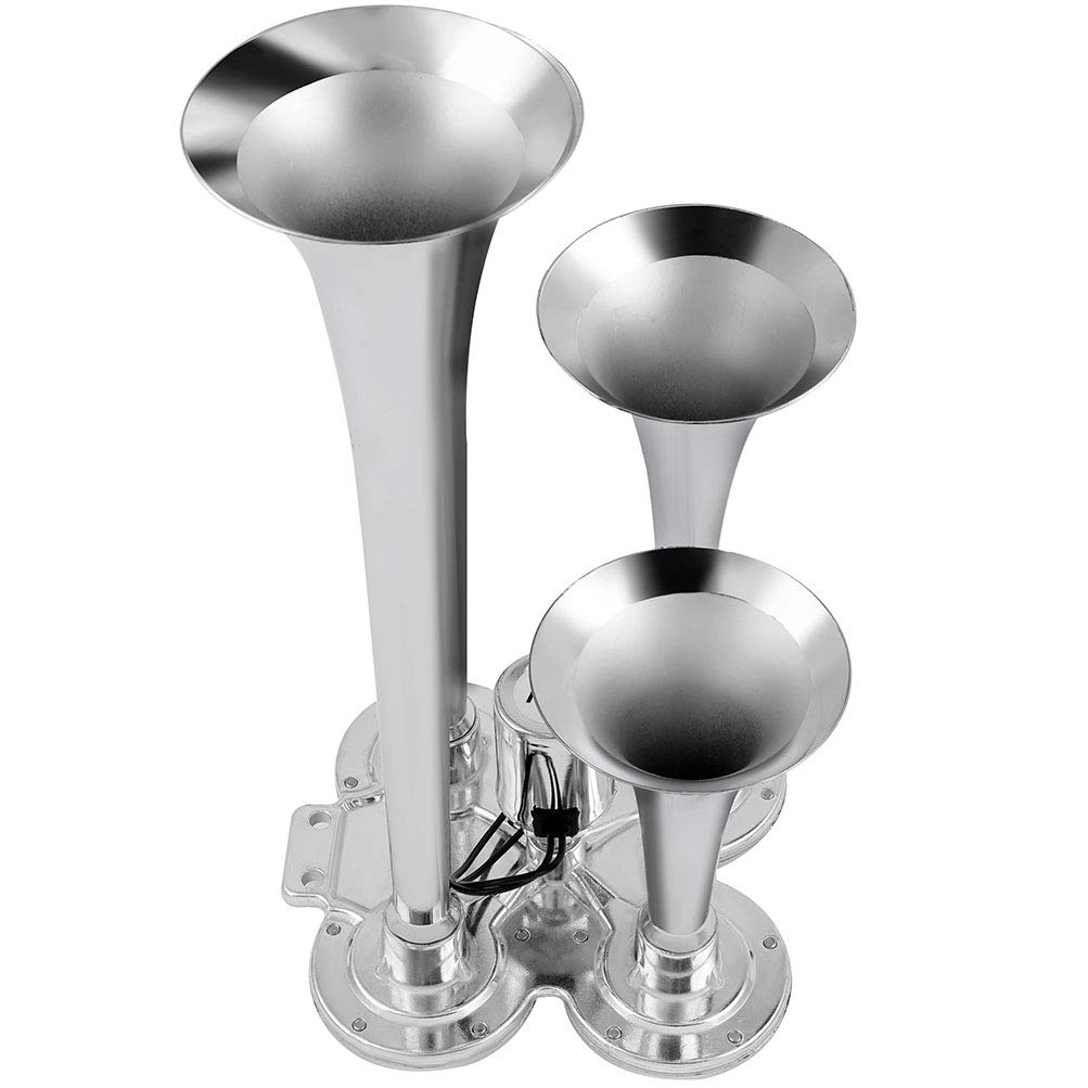 Ineedup Train Horn for Truck Super Loud 4 Trumpet 12V 150dB Electric Truck Train Car Horn with Hose for Trucks Cars Vans Boats RVs SUVs Silver