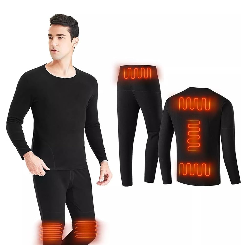 Ropa Interior Térmica para Hombre con 6 Zonas de Calefacción, Conjunto de Pantalón y Camiseta Térmica Eléctrica con Calefacción Inteligente USB,L