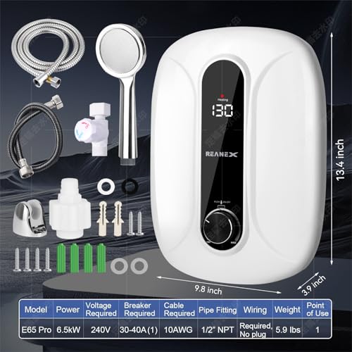 Instant Electric Tankless Water Heater 220/240V， REANEX Small Smart Water Heater Self-Modulating No Standby Losses，Under Sink Kitchen Household Shower, (White) by REANEX - Image 3