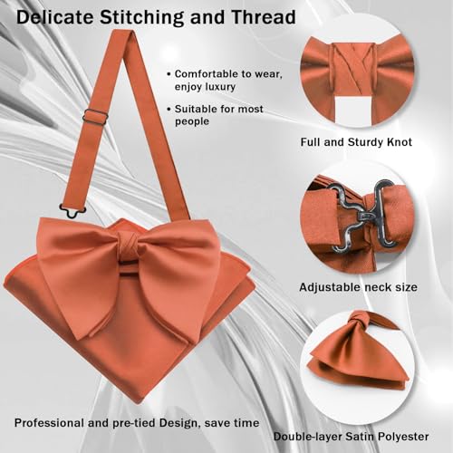 Image of Mens Bow Tie Pre Tied Oversized Bow Ties for Men Satin Bowties for Tuxedo Wedding Party Banquet