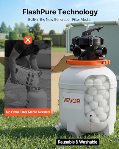 Image of VEVOR FlashPure Sand Filter Pump, 12 in for Above Ground Pool, 0.5 HP 3000 GPH, Swimming Pool Filter System with Timer, 6X Faster Filtration, Media Installed, Leak-Resistant, Ready to Use Out of Box | for Above Ground Pool, 3000 GPH Flow, 6X Faster Filtration, Leak-Resistant, Media Included Easy Installation, 24-Hour Timer