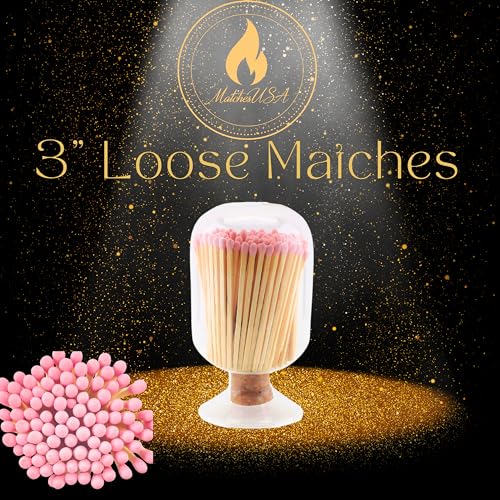 Image of 500 Count - 3 inch Long Pink Color Matches | Three Inch Coloful Loose Wooden Safety Match Sticks for Candle Display | Refill Decorative Jar Holder Bottle | Striker Includedf